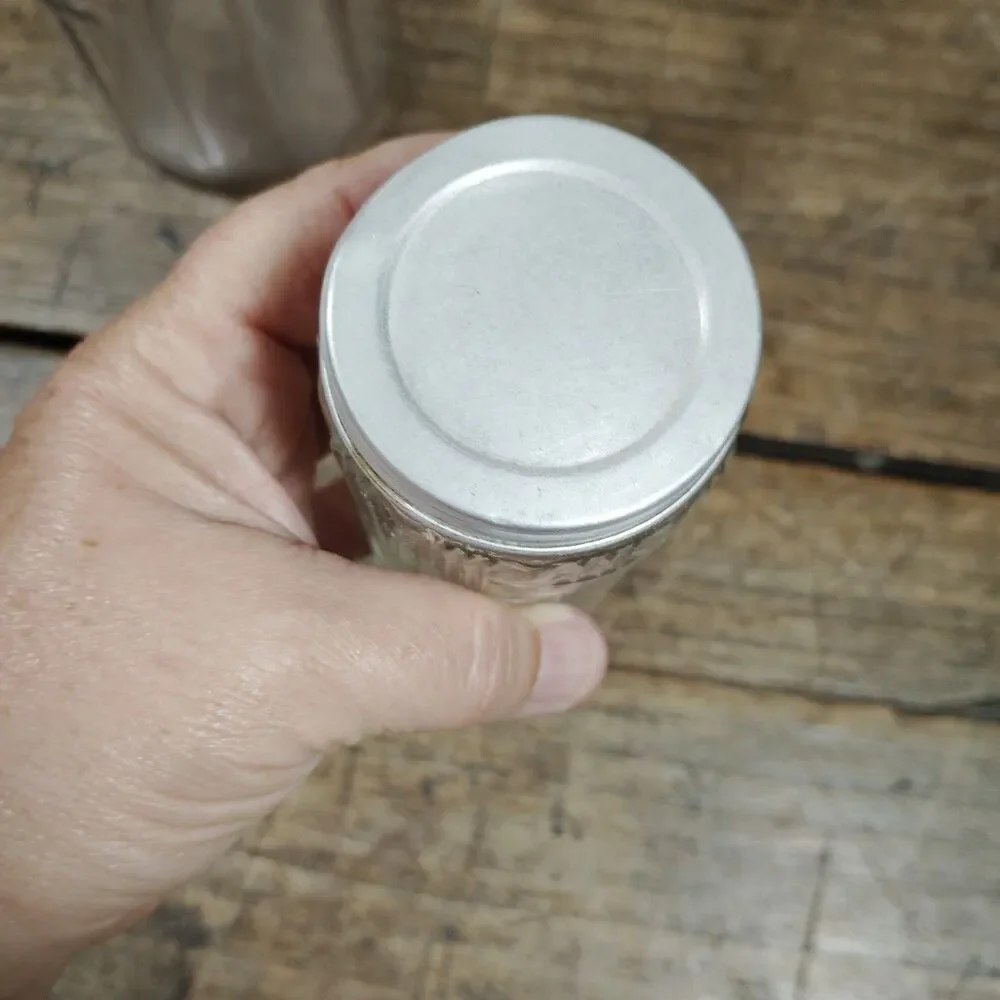 Vintage Hoosier Cabinet Clear Glass Panel Design COFFEE Embossed Jar Spice Lid